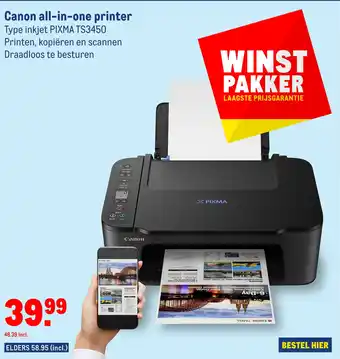 Makro Canon all-in-one printer Type inkjet PIXMA TS3450 aanbieding