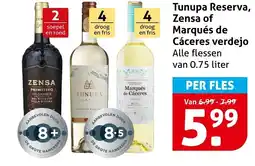 Hoogvliet Alle Tunupa Reserva, Zensa of Marqués de Cáceres verdejo aanbieding