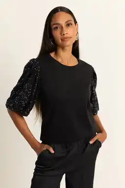 Wehkamp Expresso glitter top zwart met pailletten aanbieding