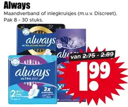 Dirk Maandverband of inlegkruisjes (m.u.v. Discreet). Pak 8 - 30 stuks. aanbieding