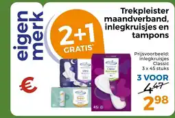 Trekpleister eigen merk trekpleister maandverband inlegkruisjes en tampons aanbieding
