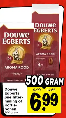 Vomar Voordeelmarkt Douwe Egberts Snelfiltermaling of Koffiebonen aanbieding