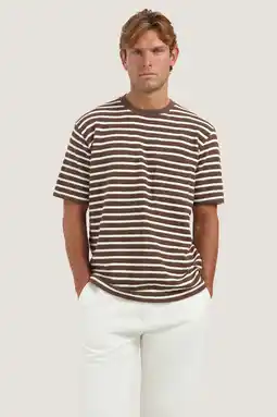 Wehkamp Dstrezzed oversized gestreept T-shirt van badstof - donkerbruin aanbieding
