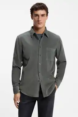 Wehkamp BOSS regular fit corduroy overhemd - grijsgroen aanbieding