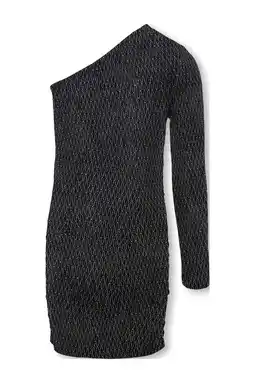 Wehkamp KIDS ONLY GIRL one shoulder jurk met glitters zwart/zilver aanbieding