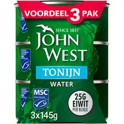 Jumbo John West Tonijnstukken in Water 3 x 145g aanbieding