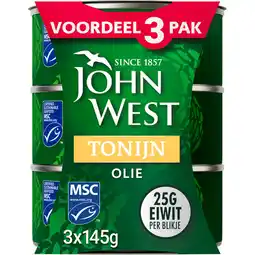 Jumbo John West Tonijnstukken in Zonnebloemolie 3 x 145g aanbieding