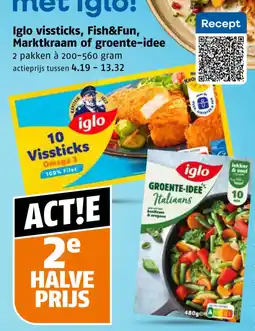 Poiesz Iglo vissticks, Fish&Fun, Marktkraam of groente-idee aanbieding