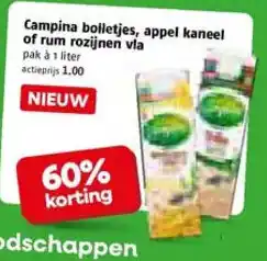 Poiesz Campina bolletjes, appel kaneel of rum rozijnen vla aanbieding