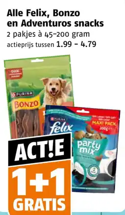 Poiesz Alle Felix, Bonzo en Adventuros snacks aanbieding