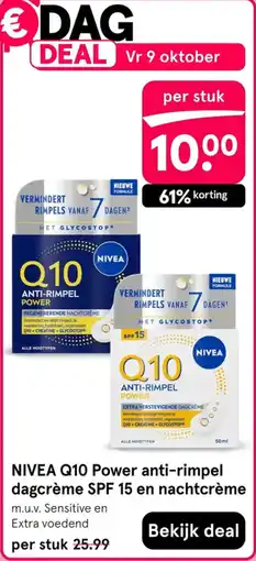 Etos NIVEA Q10 Power anti-rimpel dagcrème SPF 15 en nachtcrème aanbieding