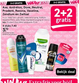 Etos Axe, Andrélon, Dove, Neutral, Prodent, Rexona, Vaseline, Zendium en Zwitsal aanbieding