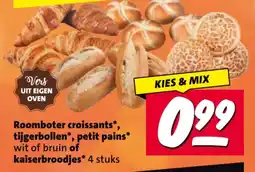 Nettorama Roomboter croissants, tijgerbollen, petit pains of kaiserbroodjes aanbieding