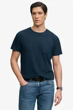 Wehkamp Superdry linnen regular fit T-shirt - donkerblauw aanbieding