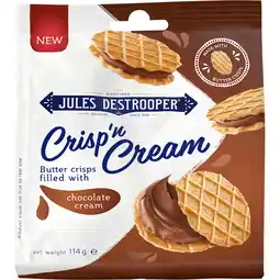 Jumbo Jules Destrooper Crisp'n Cream Butter Crisps Filled with Chocolate Cream 114 g aanbieding