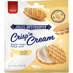 Jumbo Jules Destrooper Crisp'n Cream Butter Crisps Filled with Vanilla Cream 114 g aanbieding