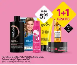 DA Fa, Gliss, Got2B, Poly Palette, Schauma, Schwarzkopf, Syoss en Taft aanbieding