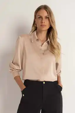 Wehkamp CLAUDIA BY CLAUDIA STRÄTER satijnen blouse taupe aanbieding