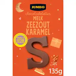 Jumbo Jumbo Chocoladeletter Melk Zeezout Karamel S 135 g aanbieding
