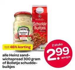 Spar alle Heinz sandwichspread 300 gram of Bolletje schudde-buikjes aanbieding