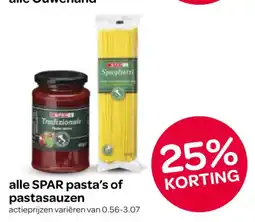 Spar alle SPAR pasta's of pastasauzen aanbieding