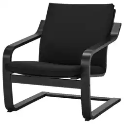 IKEA Een zwarte poÄng fauteuil met een strak, gebogen houten frame en gedempte zitting en rugleuning aanbieding
