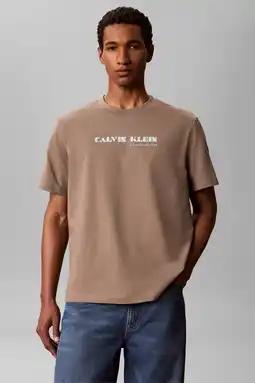 Wehkamp CALVIN KLEIN JEANS relaxed fit T-shirt met print - taupe aanbieding