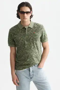 Wehkamp Scotch & Soda regular fit piqué polo met print - olijfgroen aanbieding