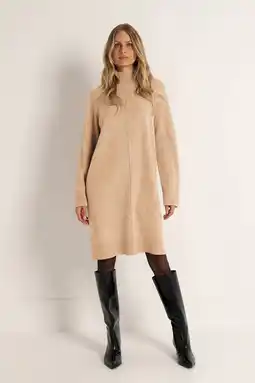 Wehkamp CLAUDIA BY CLAUDIA STRÄTER wollen jurk met col gebreid camel aanbieding