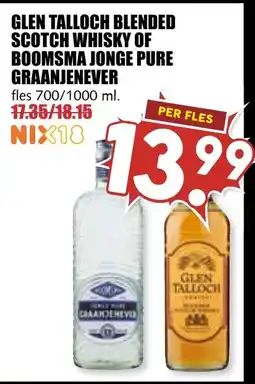 De Boerenschuur glen talloch blended scotch whisky of boomsma jonge pure graanjenever aanbieding