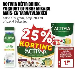 De Boerenschuur activia kéfir drink, yoghurt of fibre mix&go maïs- en tarwevlokken aanbieding