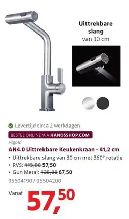 HANOS Higold AN4.0 Uittrekbare Keukenkraan - 41,2 cm aanbieding