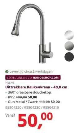 HANOS Higold Uittrekbare Keukenkraan - 40,8 cm aanbieding