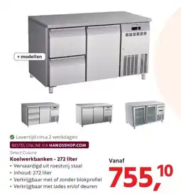 HANOS Select Cuisine Koelwerkbanken - 272 liter aanbieding