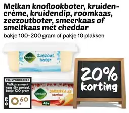 De Boerenschuur Melkan knoflookboter, kruiden-crème, kruidendip, roomkaas, zeezoutboter, smeerkaas of smeltkaas met cheddar aanbieding