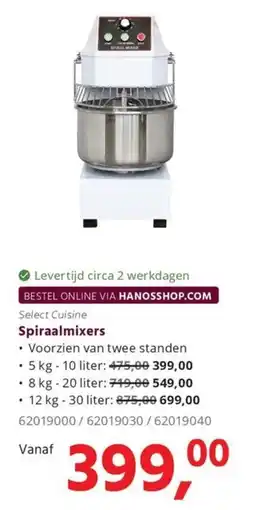 HANOS Select Cuisine Spiraalmixers aanbieding
