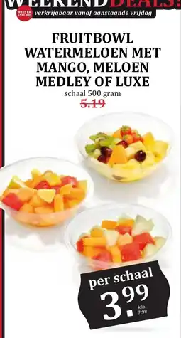 De Boerenschuur fruitbowl watermeloen met mango, meloen medley of luxe aanbieding