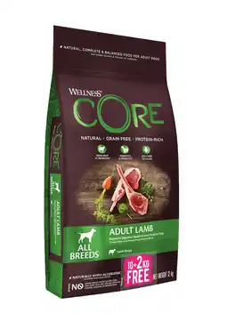 Pets Place Wellness Core Grain Free Dog Adult Bonusbag - Hondenbrokken - Lam 12 kg aanbieding