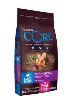 Pets Place Wellness Core Grain Free Large Breed Puppy Bonusbag - Hondenbrokken - Kip 12 kg aanbieding