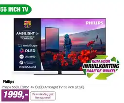 EP Philips 55OLED851 4k OLED Ambilight TV 55 inch aanbieding