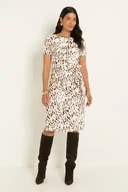 Wehkamp CLAUDIA BY CLAUDIA STRÄTER travelstof jurk met ceintuur en print - ecru aanbieding