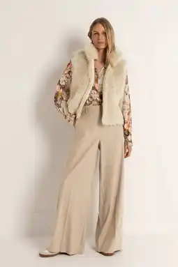 Wehkamp Claudia Sträter wide leg highwaist pantalon beige aanbieding