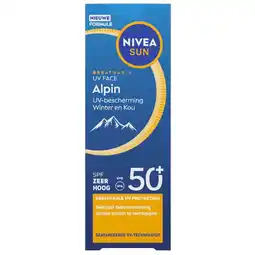 Kruidvat NIVEA Sun Breathable Uv Face Alpin SPF50+ Zonnecrème aanbieding