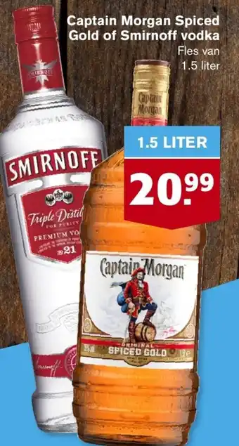 Hoogvliet Captain morgan spiced gold of smirnoff vodka aanbieding