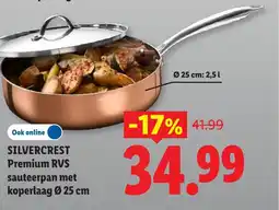 Lidl Silvercrest Premium RVS sauteerpan met koperlaag Ø 25 cm aanbieding