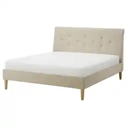 IKEA IdanÄs bed: crème, stof, rechthoekig, getuft hoofdeinde, houten poten aanbieding