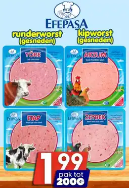 Özbaktat Supermarkt EFEPSA runderworst (gesneden) kipworst (gesneden) aanbieding
