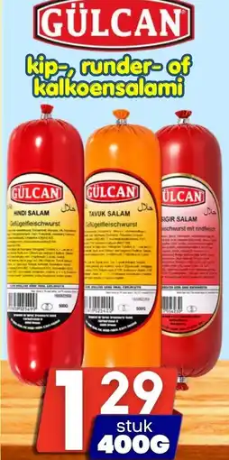 Özbaktat Supermarkt gülcan kip-, runder- of kalkoensalami aanbieding