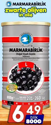 Özbaktat Supermarkt Marmarabirlik Zwarte Olijven in Olie aanbieding