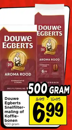 Vomar Voordeelmarkt Douwe Egberts Snelfiltermaling of Koffiebonen aanbieding